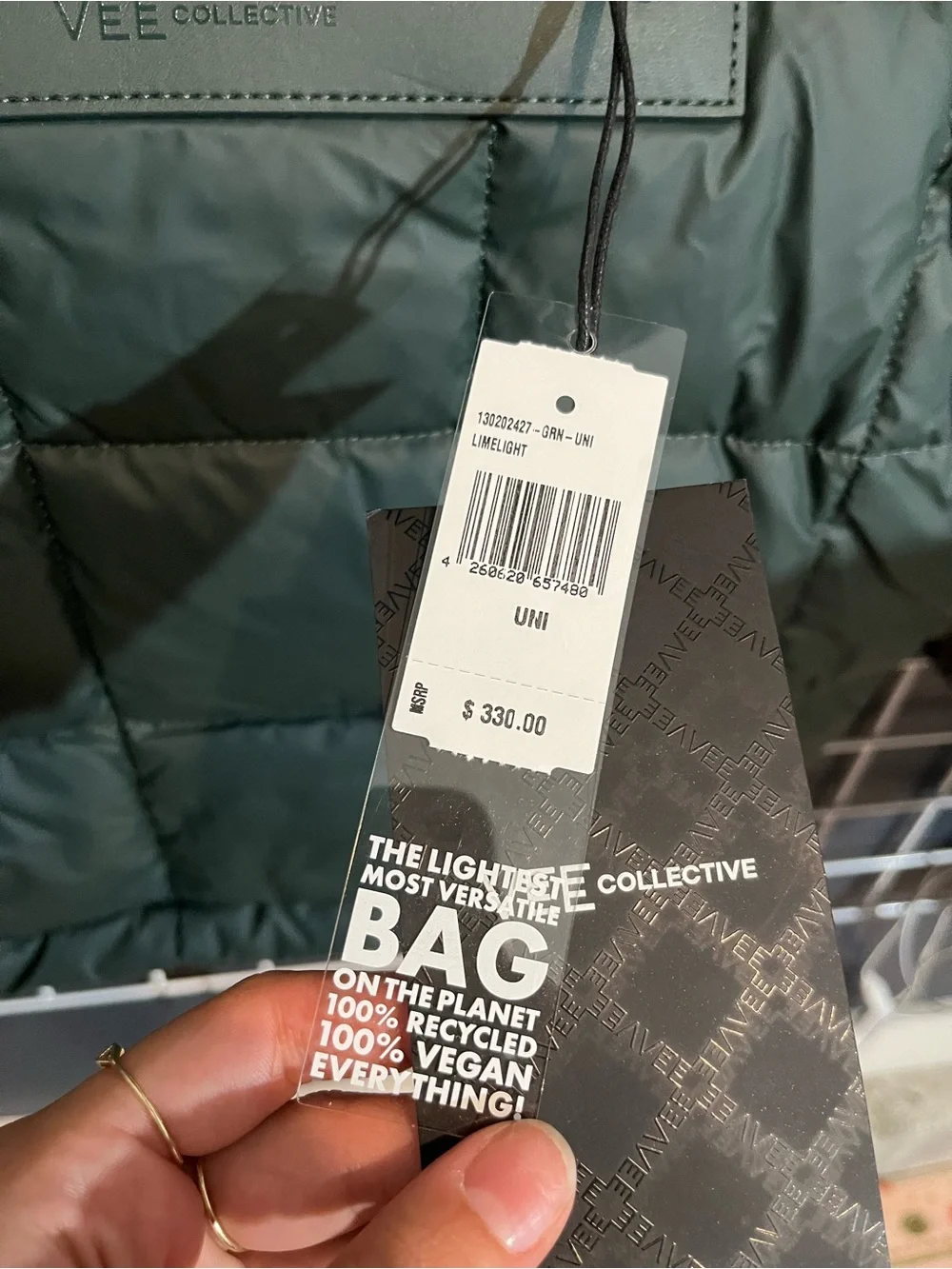 Vee Collective, Quilted Tote Bag in Deep Green